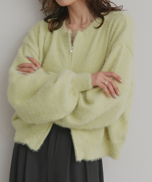 ad thie(アドティエ)の「ダブルジップ シャギーニット カーディガン(カーディガン/ボレロ・レディース・ブラック/グレー/レッド/オフホワイト・FREE)」の12枚目の写真