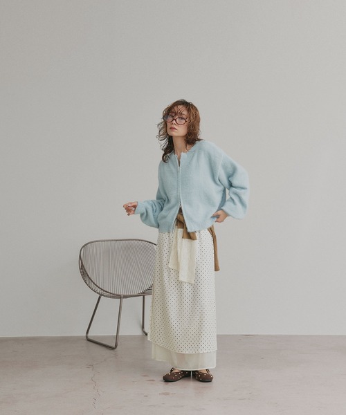 ad thie(アドティエ)の「ダブルジップ シャギーニット カーディガン(カーディガン/ボレロ・レディース・ブラック/グレー/レッド/オフホワイト・FREE)」の15枚目の写真