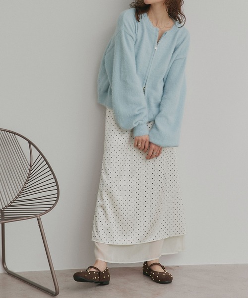 ad thie(アドティエ)の「ダブルジップ シャギーニット カーディガン(カーディガン/ボレロ・レディース・ブラック/グレー/レッド/オフホワイト・FREE)」の16枚目の写真