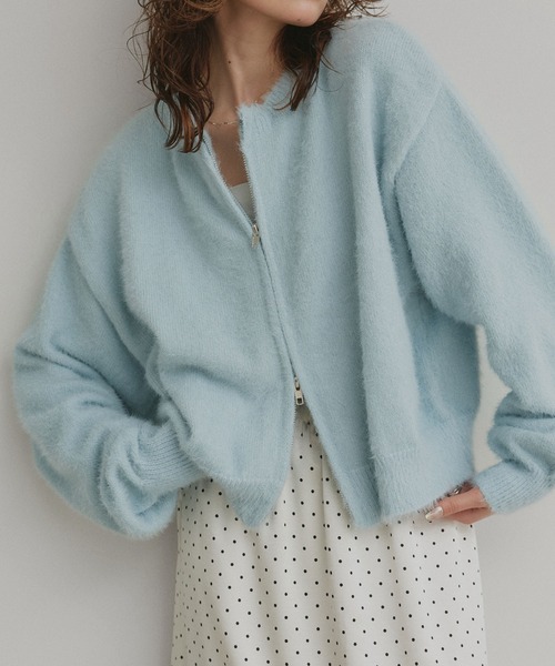 ad thie(アドティエ)の「ダブルジップ シャギーニット カーディガン(カーディガン/ボレロ・レディース・ブラック/グレー/レッド/オフホワイト・FREE)」の17枚目の写真