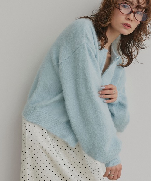 ad thie(アドティエ)の「ダブルジップ シャギーニット カーディガン(カーディガン/ボレロ・レディース・ブラック/グレー/レッド/オフホワイト・FREE)」の19枚目の写真