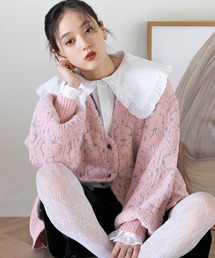 ebure　コットンカシミヤ　ローゲージカーディガン　幅広短丈　ピンク　ゆったり ebureコットンカシミヤローゲージカーディガン幅広短丈ピンク