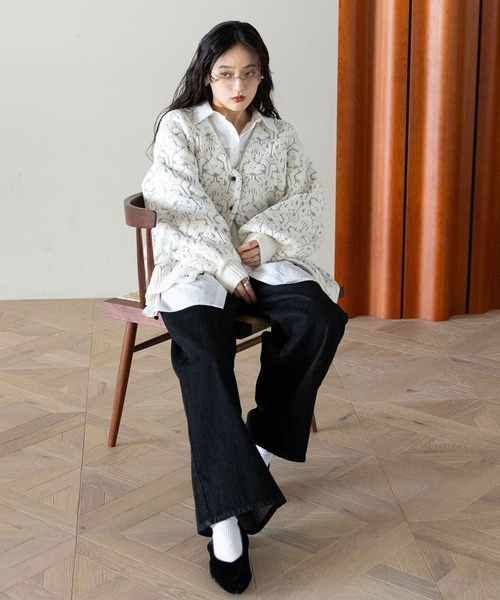 RAGEBLUE(レイジブルー)の「モールジャガードBIGカーディガン(カーディガン/ボレロ・レディース・ブラック/ホワイト/ピンク・FREE)」の5枚目の写真