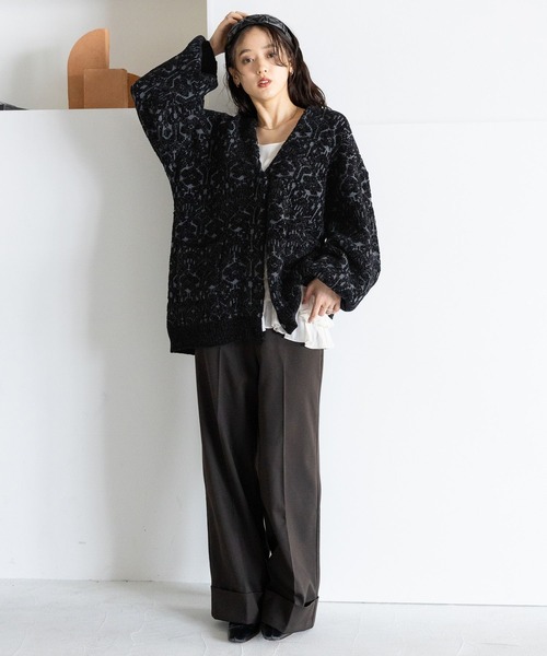 RAGEBLUE(レイジブルー)の「モールジャガードBIGカーディガン(カーディガン/ボレロ・レディース・ブラック/ホワイト/ピンク・FREE)」の10枚目の写真