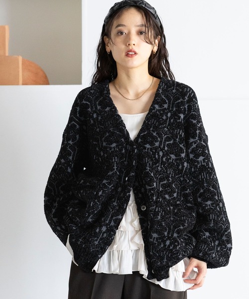 RAGEBLUE(レイジブルー)の「モールジャガードBIGカーディガン(カーディガン/ボレロ・レディース・ブラック/ホワイト/ピンク・FREE)」の12枚目の写真