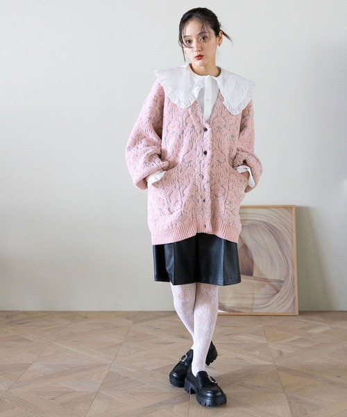 RAGEBLUE(レイジブルー)の「モールジャガードBIGカーディガン(カーディガン/ボレロ・レディース・ブラック/ホワイト/ピンク・FREE)」の14枚目の写真