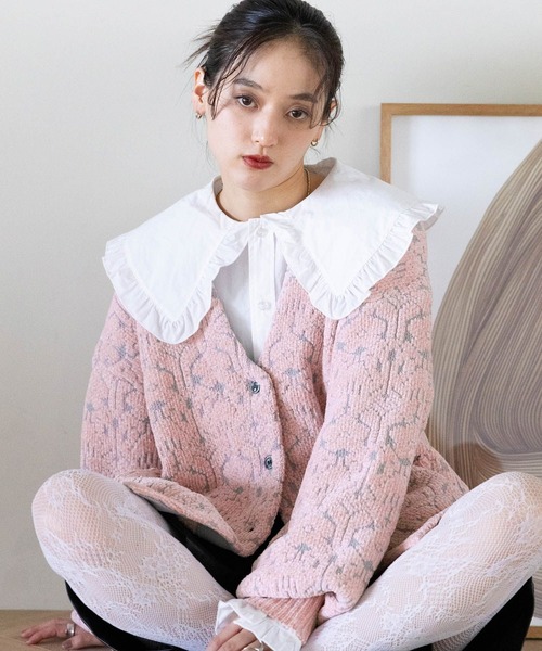 RAGEBLUE(レイジブルー)の「モールジャガードBIGカーディガン(カーディガン/ボレロ・レディース・ブラック/ホワイト/ピンク・FREE)」の15枚目の写真