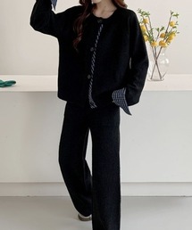 emi+(エミプラス)のチェックドッキングニットカーディガンセットアップ(セットアップ)