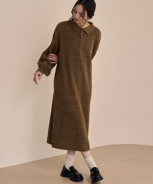 OLUN/ニットポロワンピース knit polo onepiece/ニットポロワンピース（ワンピース）｜OLUN