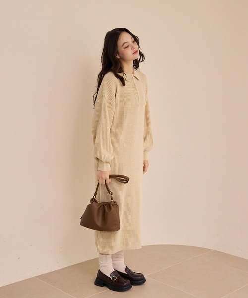 knit polo onepiece/ニットポロワンピース（ワンピース）｜OLUN
