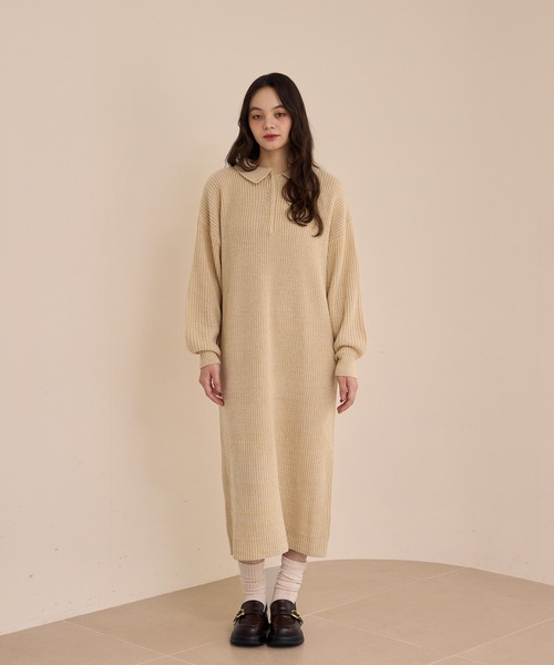 knit polo onepiece/ニットポロワンピース（ワンピース）｜OLUN