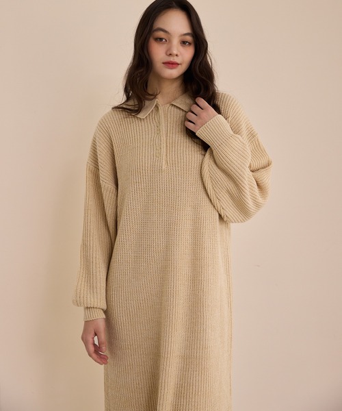 knit polo onepiece/ニットポロワンピース（ワンピース）｜OLUN