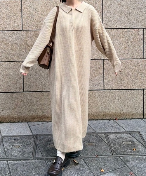 OLUN/ニットポロワンピース knit polo onepiece/ニットポロワンピース（ワンピース）｜OLUN