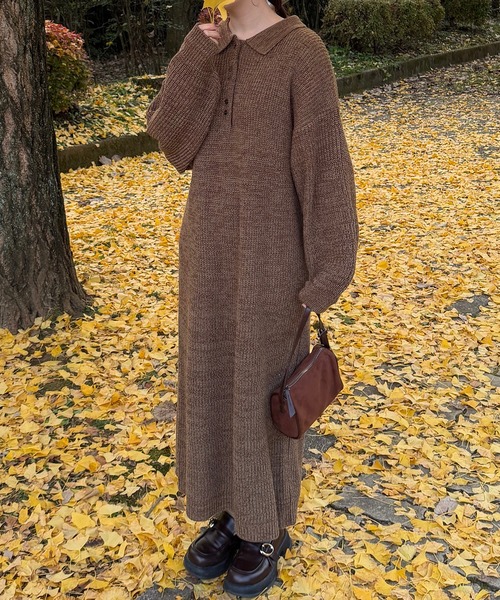 knit polo onepiece/ニットポロワンピース（ワンピース）｜OLUN