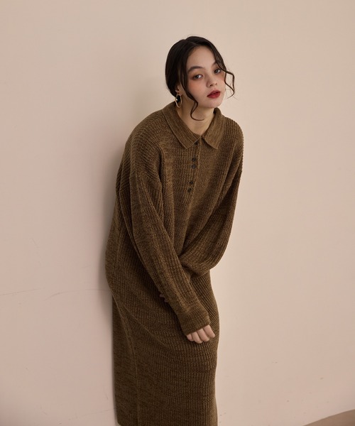 OLUN/ニットポロワンピース knit polo onepiece/ニットポロワンピース（ワンピース）｜OLUN