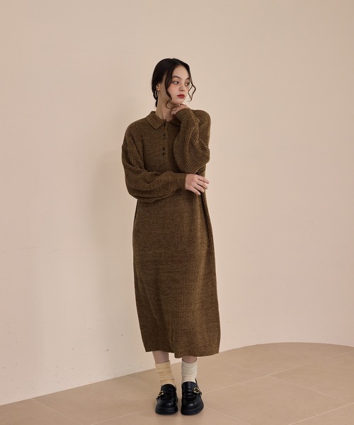 knit polo onepiece/ニットポロワンピース（ワンピース）｜OLUN