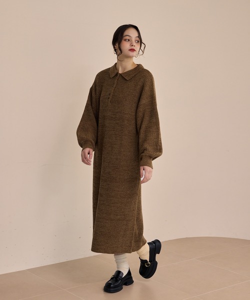 knit polo onepiece/ニットポロワンピース（ワンピース）｜OLUN
