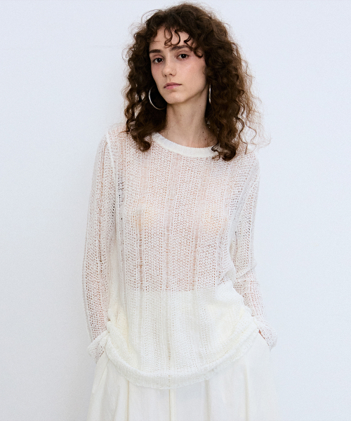 NICK&NICOLE(ニックアンドニコール)の「EMBROIDERY NET PULLOVER KNIT TOP_IVORY(ニット/セーター・レディース・その他・FREE)」の1枚目の写真
