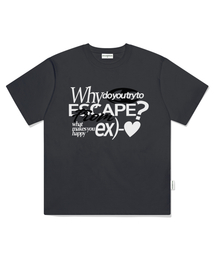 ホワイトハートプリントオーバーサイズ半袖Tシャツチャコール