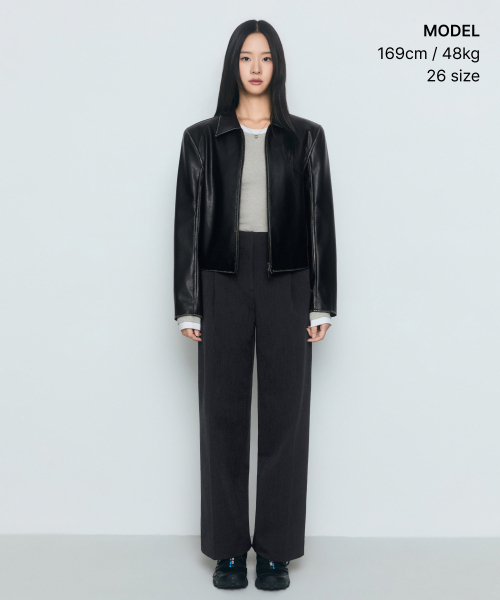 MUSINSA STANDARD WOMAN（ムシンサスタンダードウーマン）の「ウィメンズウエストバンドレスワイドスラックス[チャコールグレー]（スラックス・レディース・その他・25/26/27/28/29/34/32/30/31/24）」の2枚目の写真