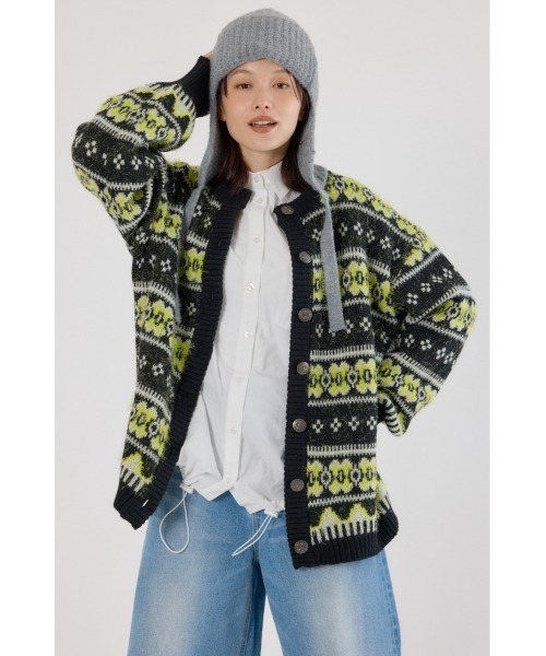 RODEO CROWNS WIDE BOWL（ロデオクラウンズワイドボウル）の「NEON NORDICニットカーディガン（カーディガン/ボレロ・レディース・ブラック系その他/グレー系その他/ブルー系その他・FREE）」の4枚目の写真