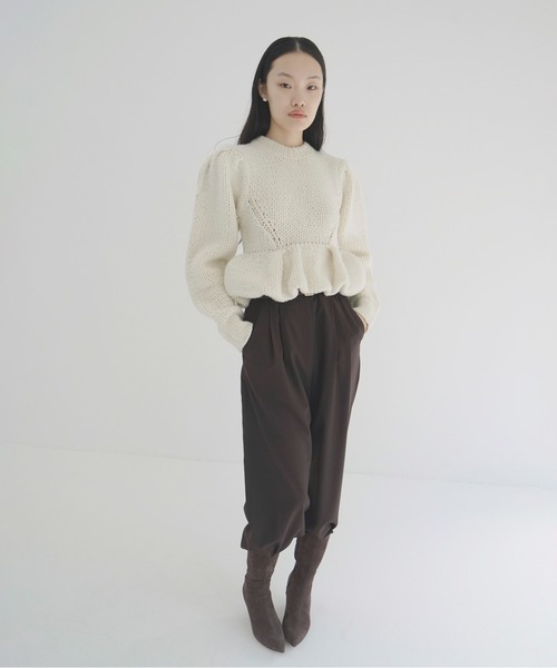 トップス clane PEPLUM HAND KNIT TOPS クラネ CLANE PEPLUM HAND KNIT TOPS （GRAY） -ファッション通販