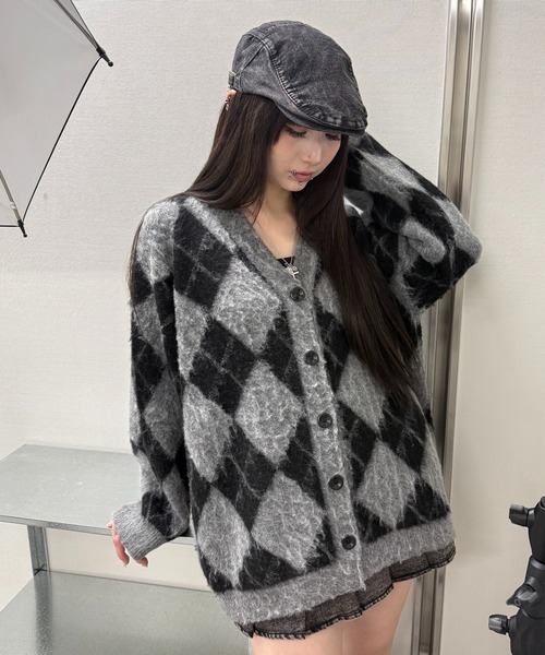 Figments(フィグメンツ)の「ブラッシュドアーガイルカーデ(カーディガン/ボレロ・レディース・グレー・FREE)」の7枚目の写真