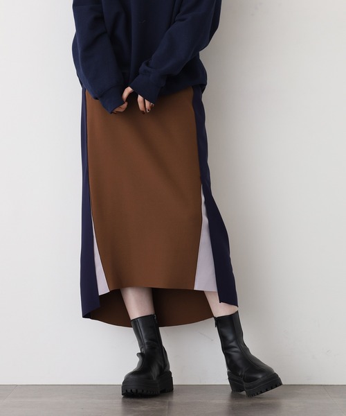 EGLANTINE(エグランティーヌ)の「EGLANTINE 配色レイヤードスカート(スカート・レディース・インディゴブルー/ブラウン/ブラック・40)」の2枚目の写真