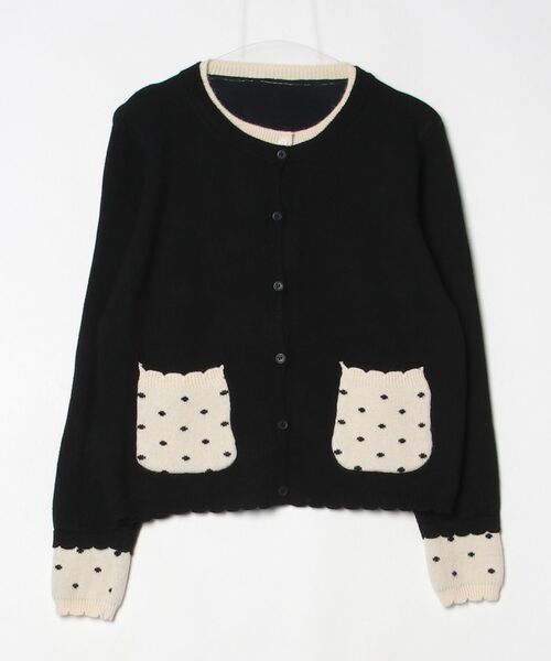 Vini（ヴィニ）の「【ウィッシュコア】レイヤードスタイルドット柄フリルポケットカーディガン（ニット/セーター・レディース・ブラック/グレー・FREE）」の5枚目の写真