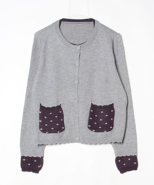 Vini（ヴィニ）の「【ウィッシュコア】レイヤードスタイルドット柄フリルポケットカーディガン（ニット/セーター・レディース・ブラック/グレー・FREE）」の4枚目の写真