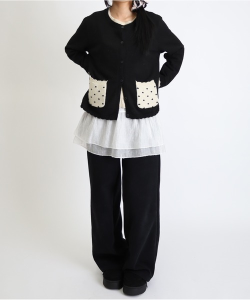 Vini（ヴィニ）の「【ウィッシュコア】レイヤードスタイルドット柄フリルポケットカーディガン（ニット/セーター・レディース・ブラック/グレー・FREE）」の16枚目の写真