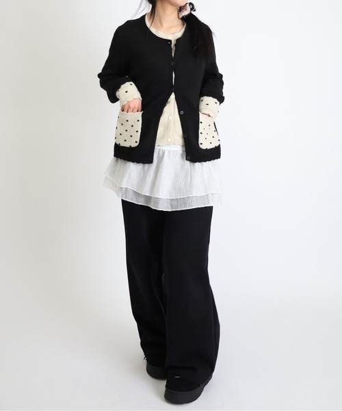 Vini（ヴィニ）の「【ウィッシュコア】レイヤードスタイルドット柄フリルポケットカーディガン（ニット/セーター・レディース・ブラック/グレー・FREE）」の17枚目の写真