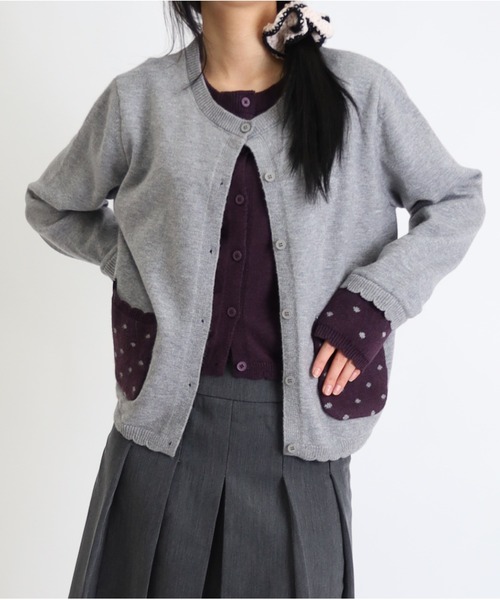 Vini（ヴィニ）の「【ウィッシュコア】レイヤードスタイルドット柄フリルポケットカーディガン（ニット/セーター・レディース・ブラック/グレー・FREE）」の21枚目の写真