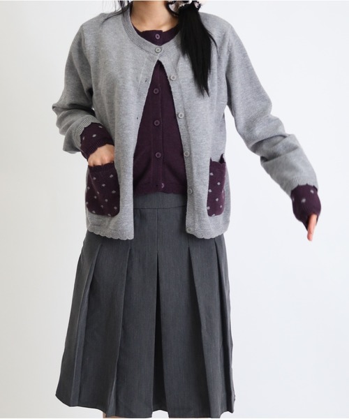 Vini（ヴィニ）の「【ウィッシュコア】レイヤードスタイルドット柄フリルポケットカーディガン（ニット/セーター・レディース・ブラック/グレー・FREE）」の22枚目の写真