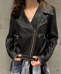 ROGER AND RAW（ロジャーアンドロウ）の「ヴィンテージ加工合皮レザーライダースジャケット（ライダースジャケット）」