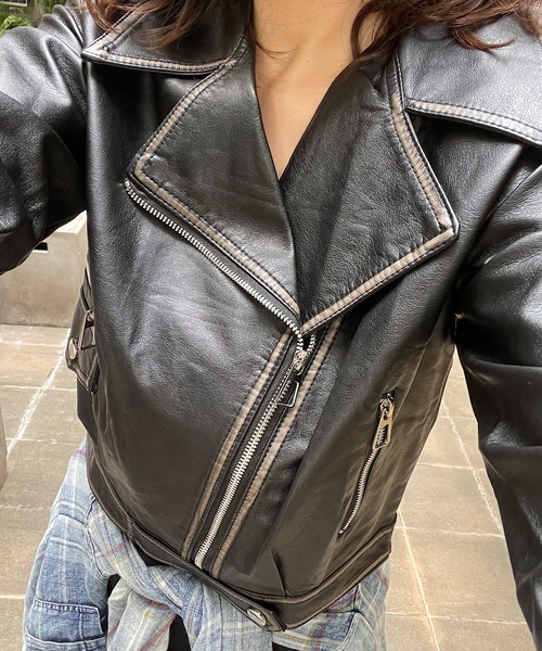 セール】ヴィンテージ加工合皮レザーライダースジャケット（ライダース