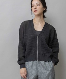 Munich（ミューニック）の「メッシュジャガードボーダーニットジップカーディガン（カーディガン/ボレロ）」