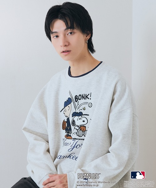 セール】【PEANUTS×MLB】オリジナルデザイン 裏起毛トレーナー