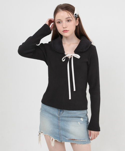 CATTLINE(カトリン)の「パーカラー ニットTシャツ (ブラック)(Tシャツ/カットソー・レディース・その他・FREE)」の2枚目の写真