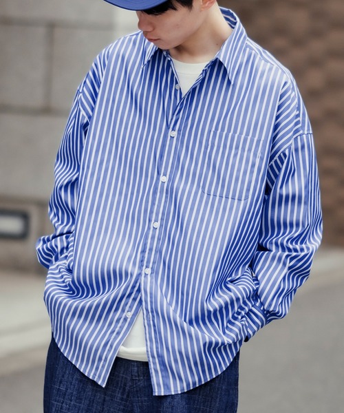 En serio TOKYO(エンソリオトーキョー)の「【NULL】ストライプ長袖シャツ(シャツ/ブラウス・メンズ・グレー/ブルー/サックスブルー/ライトブルー/ブラック/ブラック系2・X-LARGE/LARGE/SMALL/MEDIUM)」の6枚目の写真