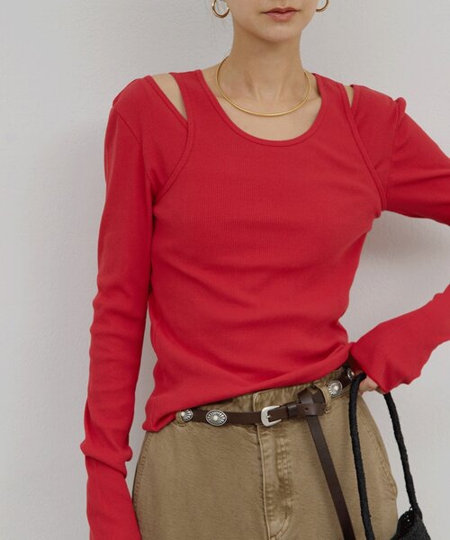 GALLARDAGALANTE（ガリャルダガランテ）の「【前後2way】ハイツイストリブタンク（キャミソール・レディース・レッド/ホワイト/ブラック・FREE）」の3枚目の写真