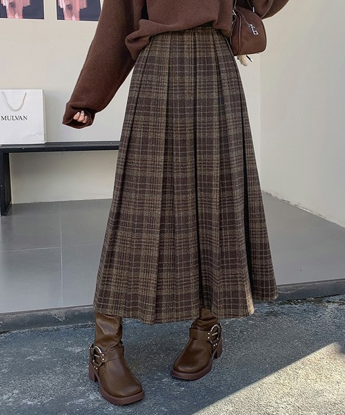 Doula Doula（ドゥーラドゥーラ）の「チェック柄プリーツロングスカート（スカート・レディース・ブラック/ブラウン・M/L）」の15枚目の写真