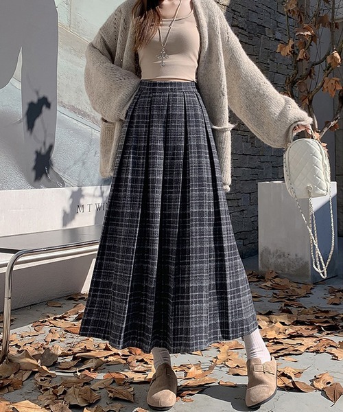 Doula Doula（ドゥーラドゥーラ）の「チェック柄プリーツロングスカート（スカート・レディース・ブラック/ブラウン・M/L）」の7枚目の写真