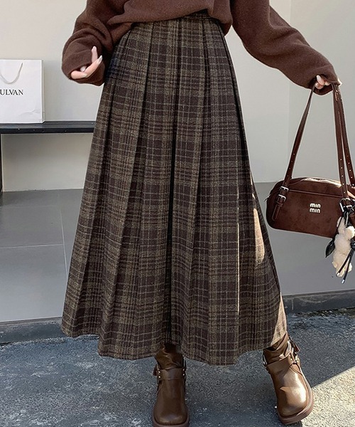 Doula Doula（ドゥーラドゥーラ）の「チェック柄プリーツロングスカート（スカート・レディース・ブラック/ブラウン・M/L）」の16枚目の写真