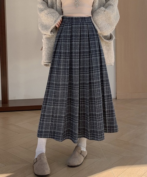 Doula Doula（ドゥーラドゥーラ）の「チェック柄プリーツロングスカート（スカート・レディース・ブラック/ブラウン・M/L）」の4枚目の写真