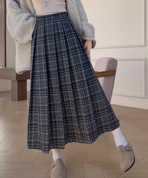 Doula Doula（ドゥーラドゥーラ）の「チェック柄プリーツロングスカート（スカート・レディース・ブラック/ブラウン・M/L）」の6枚目の写真
