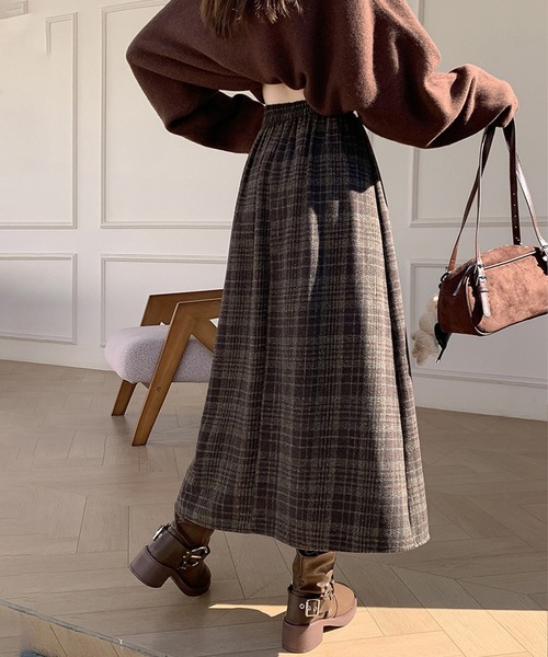 Doula Doula（ドゥーラドゥーラ）の「チェック柄プリーツロングスカート（スカート・レディース・ブラック/ブラウン・M/L）」の17枚目の写真
