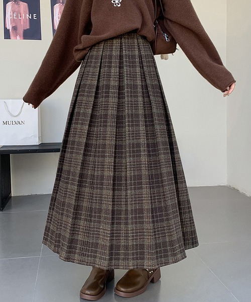 Doula Doula（ドゥーラドゥーラ）の「チェック柄プリーツロングスカート（スカート・レディース・ブラック/ブラウン・M/L）」の19枚目の写真