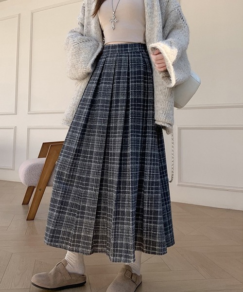 Doula Doula（ドゥーラドゥーラ）の「チェック柄プリーツロングスカート（スカート・レディース・ブラック/ブラウン・M/L）」の3枚目の写真