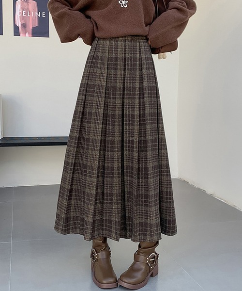 Doula Doula（ドゥーラドゥーラ）の「チェック柄プリーツロングスカート（スカート・レディース・ブラック/ブラウン・M/L）」の18枚目の写真